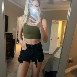 American Eagle Black Hi Rise Shortie Denim Shorts